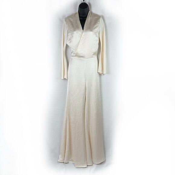 Alexis Raine Ivory Satin Wide Leg Jumpsuit XS Bridal Wedding Party Evening Wear - Picture 2 of 9